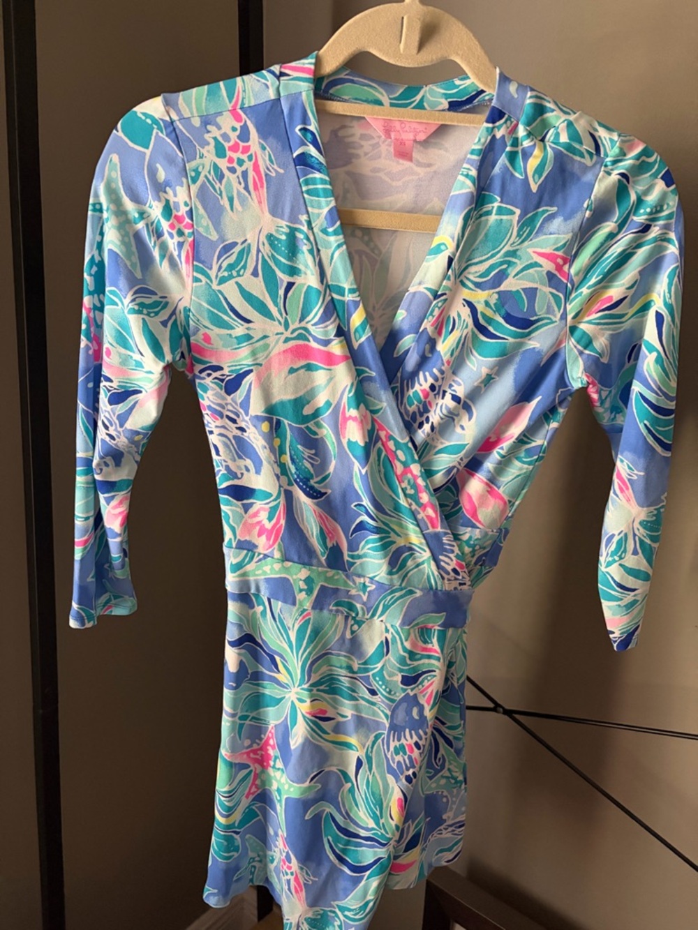 Lilly Pulitzer Aqua and Blue Floral wrap romper